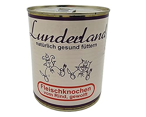 Lunderland Dosenfleisch Fleischknochen 2 x 800g (insg. 1,6 kg) 100% Rinderknochen wie gewachsen mit Fleisch und Fett, mittelfein gewolft