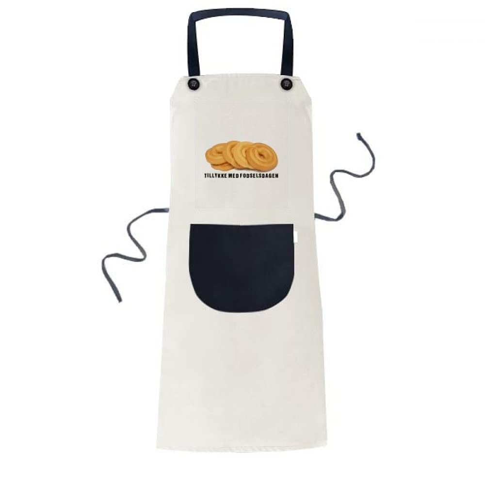 DIYthinker Danish Specialty Cookie Blessing Text Apron Adjustable Bib Cotton Linen BBQ Kitchen Pocket Pinafore