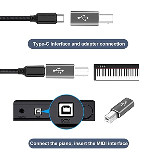 2pcs USB-C Type C to Midi Adapter Converter Lectronic Musical Instrument for Midi Keyboard Phone Tablet