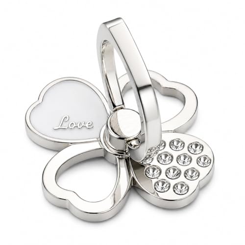 Image of Mizi 2Pack Clover Phone Ring Holder Stand, 360 Rotation & 180 Fold Finger Grip Kickstand, Strong 3M Adhesive, Bling Rhinestone Phone Ring for iPhone, Samsung & Most Smartphones - Silver
