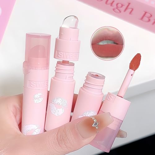 3Pcs Lipstick Set, 2 in 1 Blush Matte Lip Cream, Waterproof Long Lasting Lip Gloss for Women, Non-Sticky Liquid Lipstick, Smudge-Resistant Lip Makeup