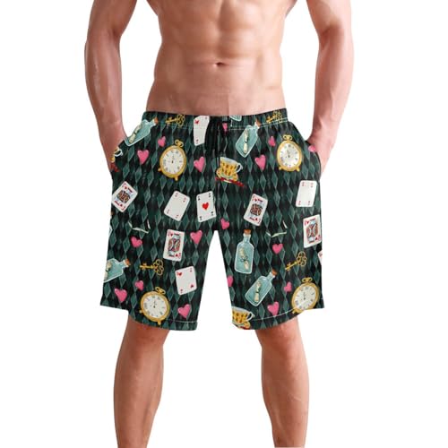 Quick Dry Playing Cards Men's Swimming Shorts Swim Trunks with Mesh Lining Beach Wear - S