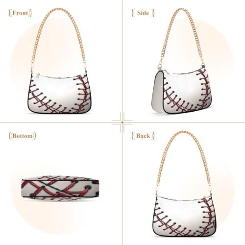 Baseball Shoulder Bag for Women, Handbag with Chain Strap, Soft Purse Tote Bag for Ladies3