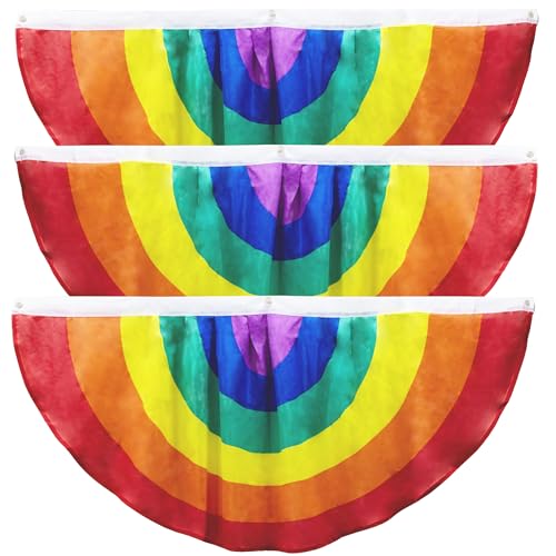 Iconikal 3-Pack Rainbow Flag Bunting, 4x2 Feet, 6-Color Pride Decor, Half Circle, Weather-Resistant