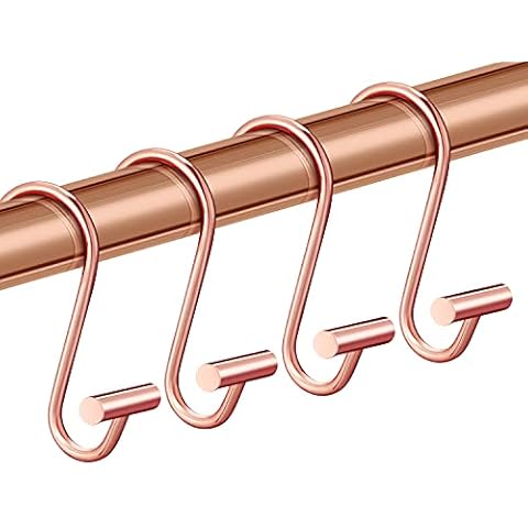 Rose Gold Shower Curtain Hooks Rings,CHICTIE Decorative Shower Curtain Rings for Bathroom Shower Rod, Set of 12 Premium Rust-Resistant Metal Shower Hooks Hangers T Shaped Design Cover