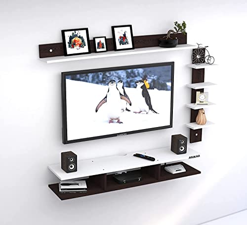 Image of Anikaa Sunray Engineered Wood Wall Mount TV Unit /TV Stand /Wall Set Top Box Stand /TV Cabinet /TV Entertainment Unit (Wenge /White)(Ideal for Upto 50 inch)(D.I.Y)
