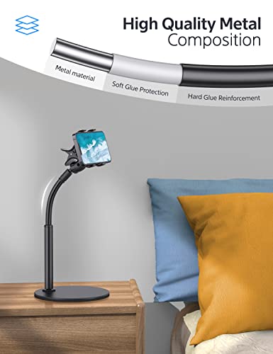 Cell Phone Stand, Gooseneck Flexible Arm Universal Phone Holder, Angle Height Adjustable Phone Stand For Desk, Lazy Bracket Holder, Aluminum Alloy Phone Holder Compatible With 3.5"-6.7" Devices(Black) #TOP2