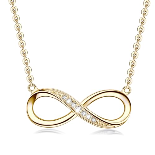 PUPILLEMON Infinity Pendant Necklace for Women 925 Sterling Silver Love Heart Necklace Fine Jewelry Yellow Gold Plated