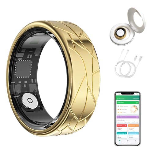 Image of GenXenon Smart Ring for Women Men, Heart Rate /Blood Oxygen /Sleep Tracker /Step Counter, Fitness Ring with Magnetic Charging Case, 5ATM Waterproof for iOS & Android, No Subscription Fee (Gold 7-1)