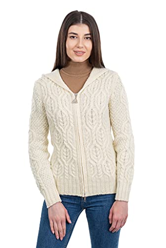SAOL Women’s Hooded Zip Cardigan – Pure Merino Wool Irish Sweater – Warm & Breathable Outer Layer