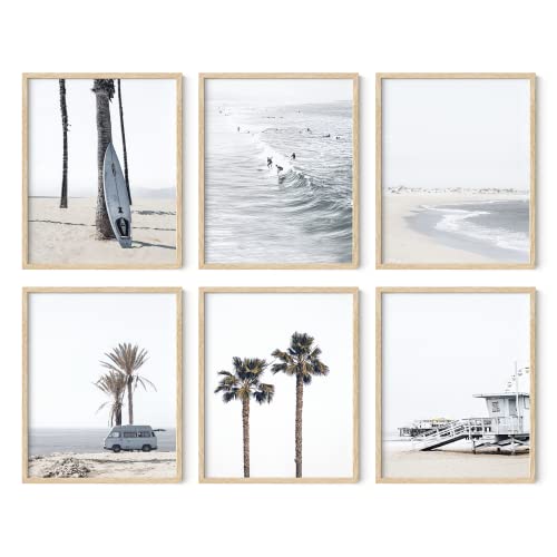 HAUS AND HUES Beach Posters - Set of 6 Beach Art Prints, Coastal Wall Art (Beige Frame, 16x20)