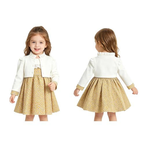 ranrann Vestido Princesa Bebé Recien Nacido Conjuntos Primavera Dos Piezas Lindo Dulce Moda Vestirse Elegante Marfil amarillo 2-3 años