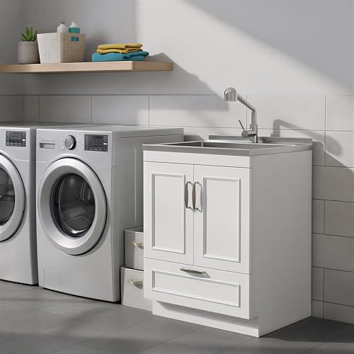 SIMPLIHOME Cardinal All-in-One 28 inch Wide Stainless Steel Utility Sink