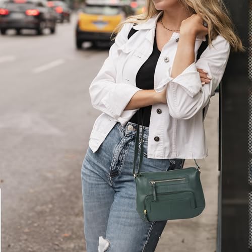 Image of Oak Leathers Women's Crossbody Bag - Genuine Leather Crossover Shoulder Purse With Adjustable Sling Strap - Medium Size