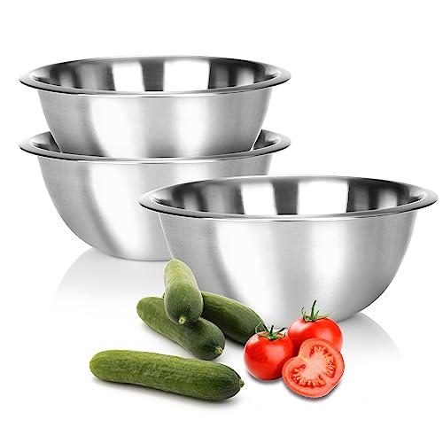 com-four® 3x ciotole in acciaio inox - recipiente da cucina multifunzionale - contenitore in metallo argentato - pratico vassoio per servire e ordinare (3 pezzi - Ø 24 cm)