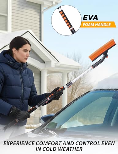 Image of EcoNour 53″ 3 in1 Extendable Snow Brush with Ice Scraper for Car Windsheild | 360 Pivoting Long Snow Brush for SUV, Truck, and Car | Winter Car Accessories