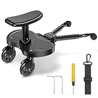 Buggy Board mit Sitz, Trittbrett für Kinderwagen Universal, stabiles Two Wheel Design, mit Aufhängegurt,360 drehbar, Kinderwagenzubehör für Kinder von 2 bis 6 Jahren (25 kg)