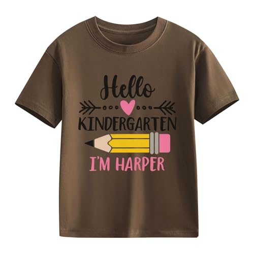 Back to School Shirts 𝐇ello Kindergarten Graphic Short Sleeve Boys Girls First Day of Preschool Crew Neck Clothes2