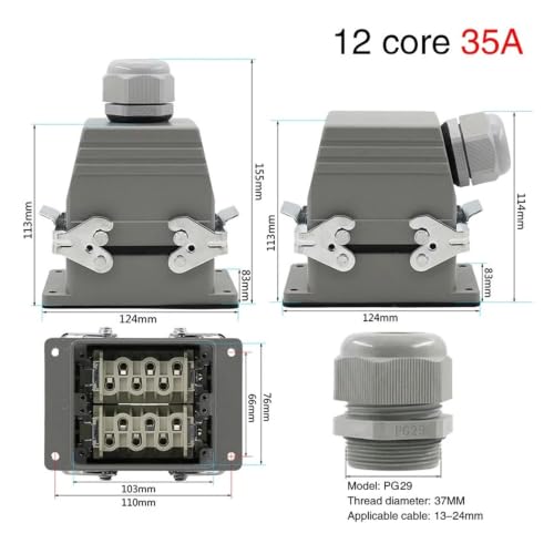 Conector HDC-HSB-012 rectangular de 12 pines con salida de línea lateral 3
