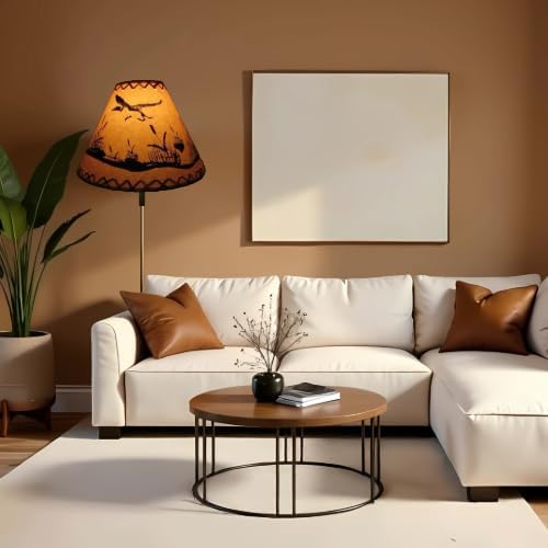 16" FLYING LOON ANIMAL PRINT FAUX OILED KRAFT CLASSIC EMPIRE LAMPSHADE WITH LACED TOP AND BOTTOM