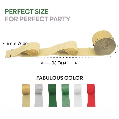 Image of 6 Christmas Streamers, 591ft Pack of Crepe Paper Party Decorations | Each roll is 82 ft long and 1.8 Inch wide ideal for Event Party Decor, Cultural Decorations and Christmas Celebration