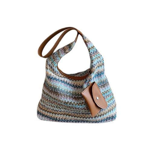 Image of Gogobear Women's Woven Beach Shoulder Handbag Colorful Straw Tote Bag | Summer Vacation Crossbody Bag, Lightweight Fashionable Tote Shoulder Handbag