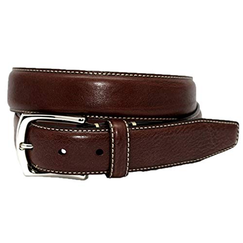 Torino Leather Burnished Tumbled Leather Dress Belt - Brown 40