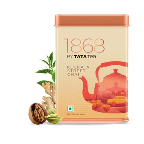 Image of 1868 by TATA Tea Kolkata Street Chai, Blend of Assam Black Tea, Ginger, Cardamom, Nutmeg, Spicy, Strong, Sweet, Whole Loose Leaf, From House of TATA (30 Cups /100g)