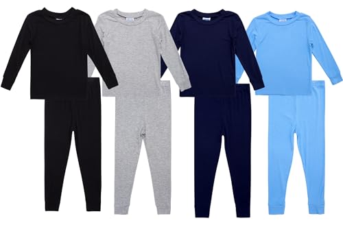 Boys Pajama Set - 8 Piece Crewneck Rib Knit Long Sleeve Sleep Shirt and Pajama Pants PJs for Boys (12M-7)