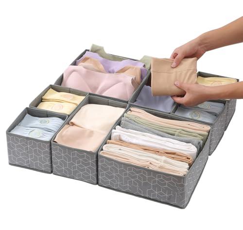 House-of-Quirk-Foldable-Cloth-Storage-Box-Closet-Dresser-Drawer-Organizer-Cube-Basket-Bins-Containers-Divider-with-Drawers-for-Underwear-Bras-Socks-Ties-Scarves-Set-of-8-Grey-Cube
