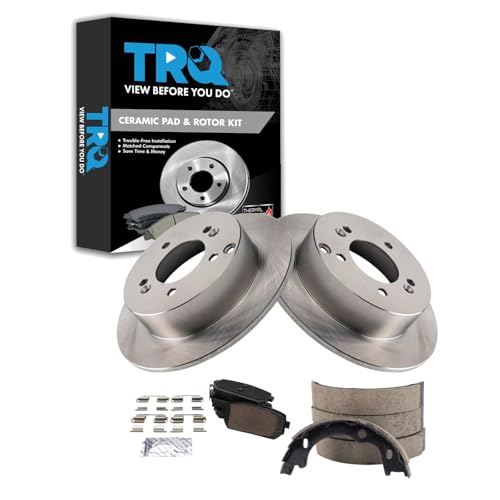 Image of TRQ Rear Brake Pad and Rotor Set Ceramic Parking Shoes Compatible with 2007-2010 Kia Rondo