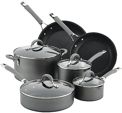Circulon 84564 Elementum Hard Anodized Nonstick Cookware Set / Pots and Pans Set - 10 Piece, Gray