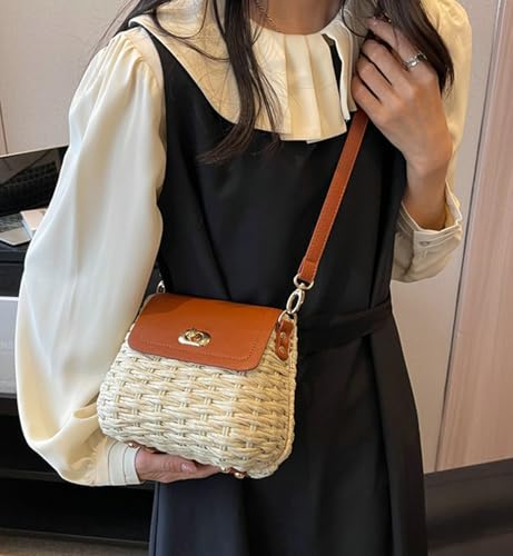 Image of Obosoyo 2026 Trendy Woven Straw Crossbody Bag Women Small Square Shoulder Bag Summer Beach Daily Use Twist Bag
