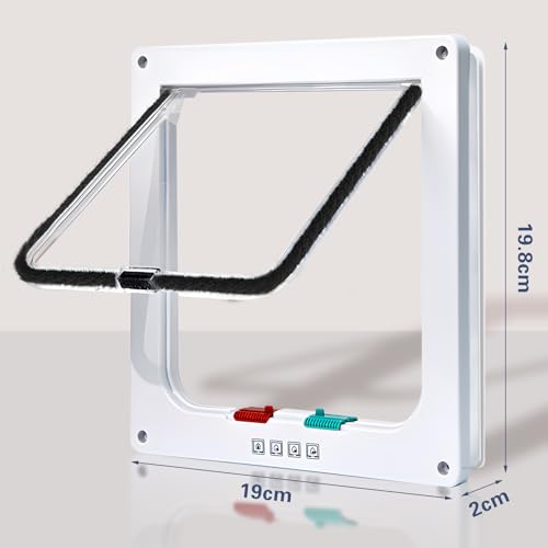 Katzentür, Sicherheits-Haustier-Tür mit 4-Wege-Schloss, Katzenklappe Innentür, Hundeklappe für Hundes, Wetterfest-einfache Installation Cat Klappe Tür für Innen Außentür, Fenster, Wand (20x20 cm)