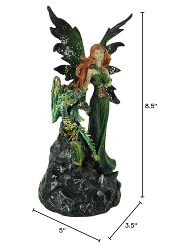 Estatua Dragón y Hada Verde Esmeralda con Luz LED miniatura 4