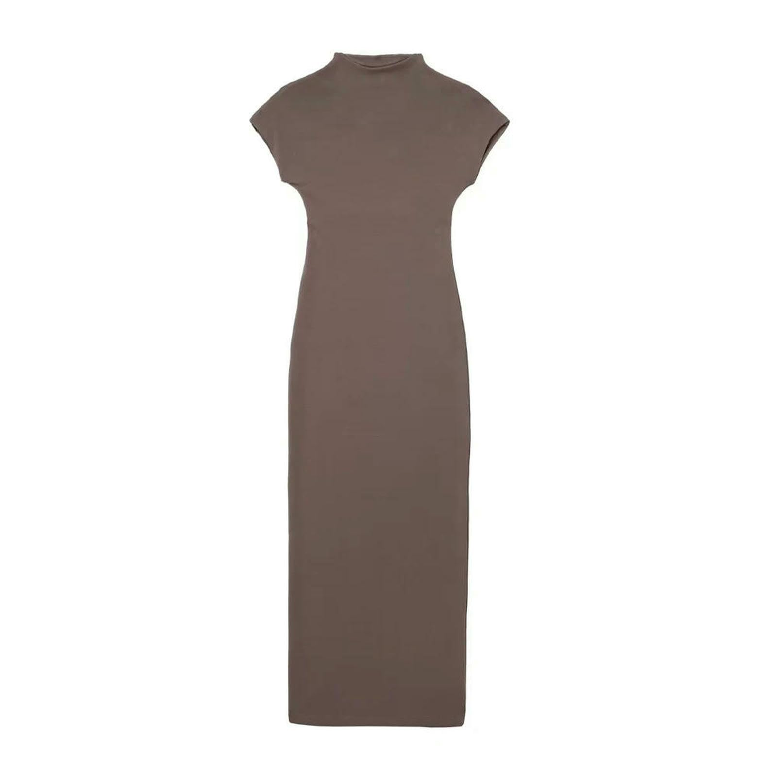 Vestito Donna Donna Abito Midi in Maglia Aderente in Maglie-caffè-s