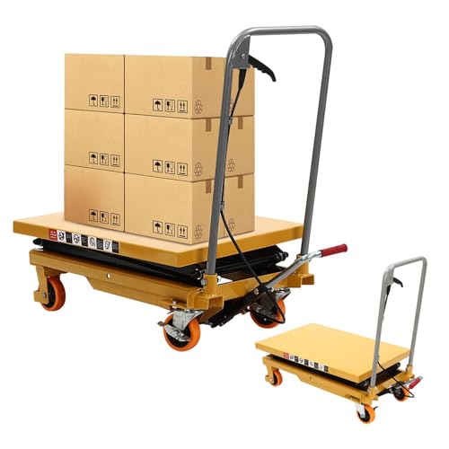 Heavy Du Double Scissor Hydraulic Lift Table Cart 350kg Manual Lifting Device with 4 Wheels & Safe Back Guard for Warehouse & Worhop Use