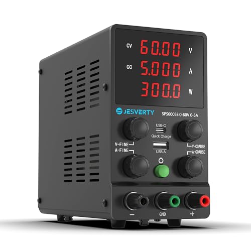 Image of DC Power Supply Variable, 0-60V 0-5A Adjustable Switching DC Regulated Bench Power Supply with 20W USB & Type-C Quick-Charge, Encoder Knob, Reverse Polarity Protection - SPS-6005S