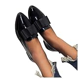 LLDG Damen Halbschuhe Bow Knot Pointed Toe Klassische Flacher Mund Pumps Casual Low Top mokassins Lackleder Segelschuhe Mary Jane Schuhe Bootsschuhe Freizeitschuhe Schlupfschuhe, Schwarz, 39 EU