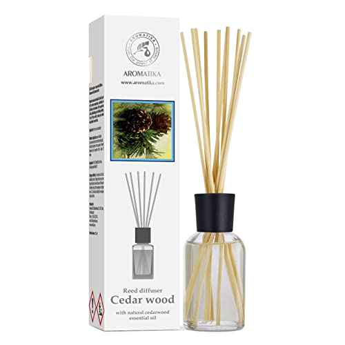 Cedarwood Reed Diffuser 3.4 Fl Oz - Scented Reed Diffuser Gift Set - Best for Aromatherapy - Home - Room Air Fresheners - Cedarwood Essential Oil - by Aromatika