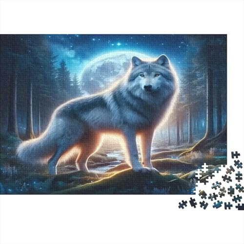 Image of Wolf in Moonlight 1000 Piece Jigsaw Puzzle Paper for Adults Night Forest Puzzle Game Family Activity Stress Relief Home Decor 52x38cm/1000pcs