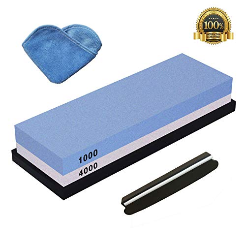 Wetzstein, TENINE Schleifstein Abziehstein für Messer, Körnung Zweiseitiger Messer Schärfer Rutschfestem Silikonhalter (1000/4000)