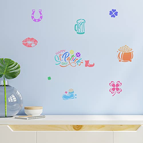 INFUNLY 4pcs St Patrick's Day Stencils for Painting 11.8x11.8 Shamrock Stencil Reusable Hat Horseshoe Lucky Stencils Drawing Template for Painting on Wood Window Glass Home Decor - Image 3