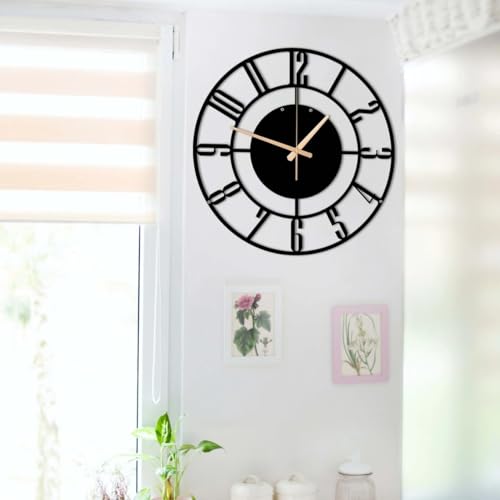 Image of Wall Clock Stylish Metal Analog Wall Clock for Living Room, Bedroom, Office, Kitchen, Home and Hall | Antique Fancy Big Size Modern Wall Watch (Black ST-1, 40 CM)
