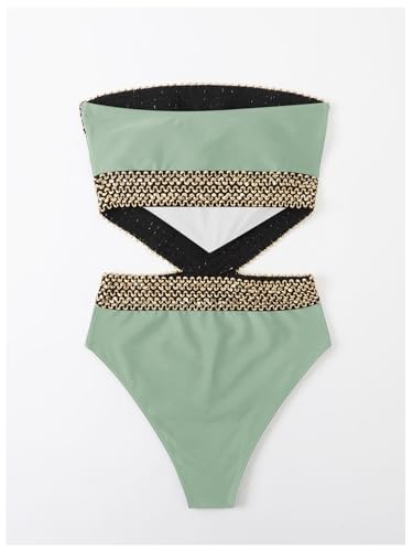 Image of Milumia Women's Stitch Detail Strapless One Piece Swimsuit Cut Out Bandeau Bathing Suit