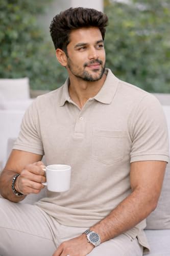 Image of Premium Pique Cotton Pocket Polo T-Shirt for Men | 210-220 GSM | Regular Fit | 2-Button Placket | Soft Breathable Fabric | XS-3XL