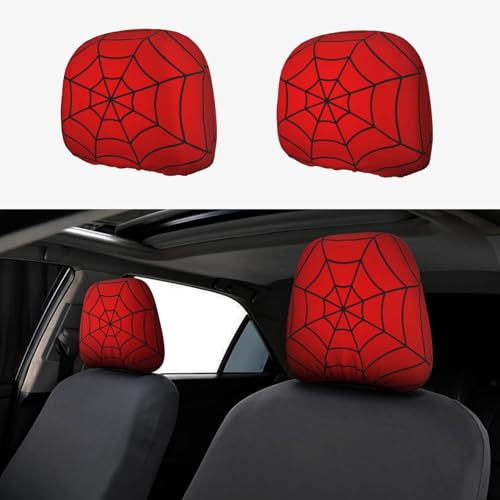 YANGDADA Red Spider Web Cute Car Head Rest Covers 2 Piece Elastic Car Seat Headrest Protector Universal Fit Most Vehicles Auto Interior Accessories for Women Men