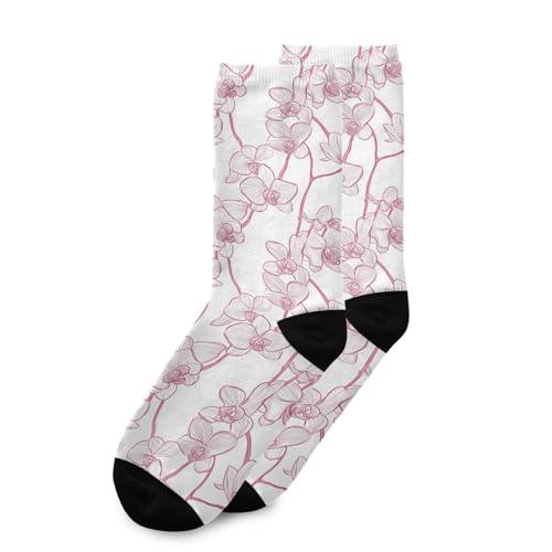 KLL Orchid Simple Line Art Valentine mens crew sock running lightweight wicking mens crew socks (2-Pair)3