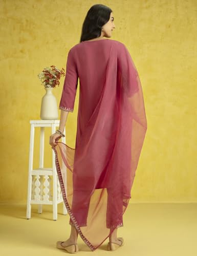Image of Kaari Women's Embroidered Kurta Set with Dupatta - Festive Kurta Set for Women Polyester