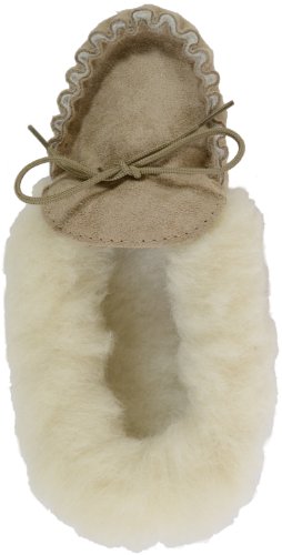 Dames Beige/Camel Suede Mocassin Slippers met wollen voering, wollen manchet en rubberen zool - Image 7